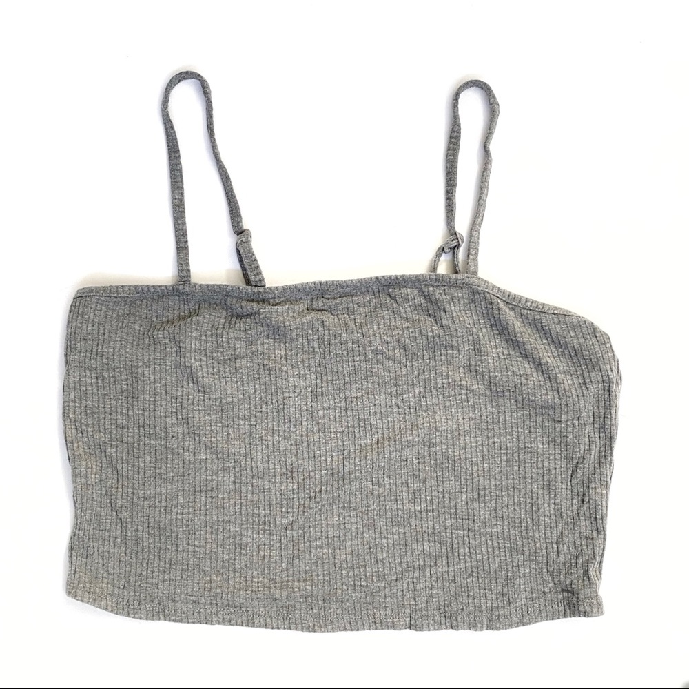 BOZZOLO ribbed gray spaghetti strap crop top tee